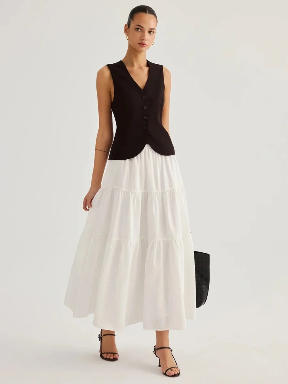 Commense Tencel Blend Tiered Maxi Skirt